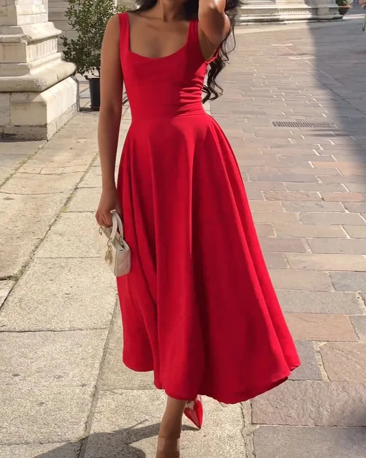 Drune | Rotes Enges Midikleid Mit Trägern