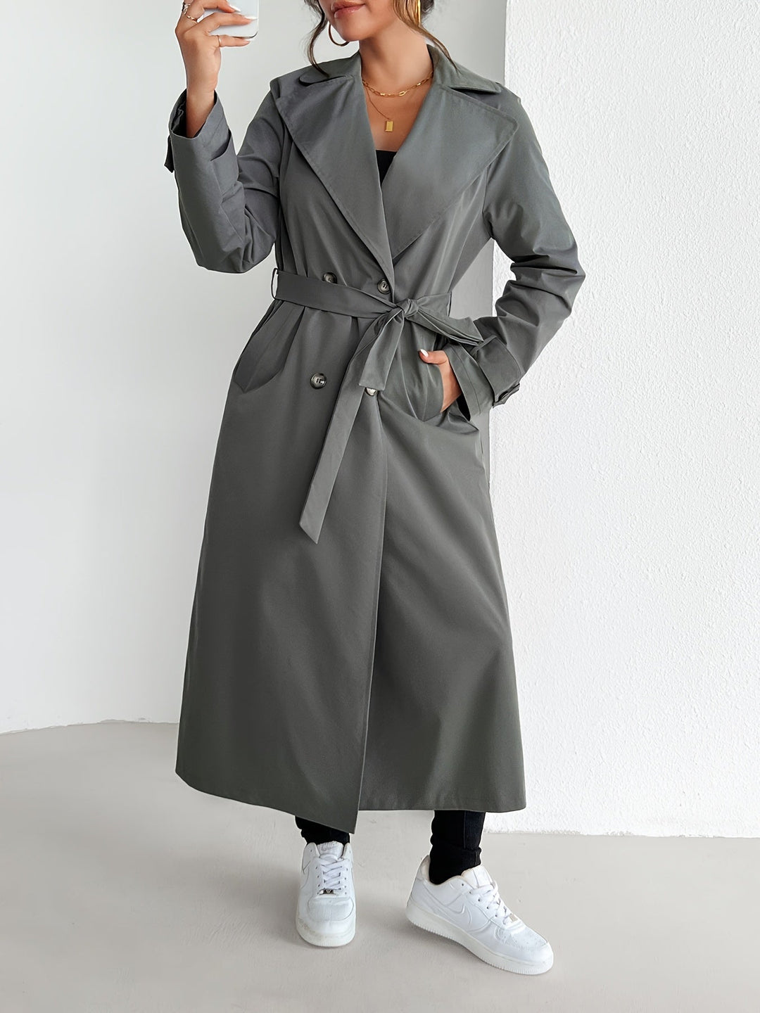 Drune | einfarbiger Trenchcoat mit Gürtel für Damen - Perfekt für legere Tage