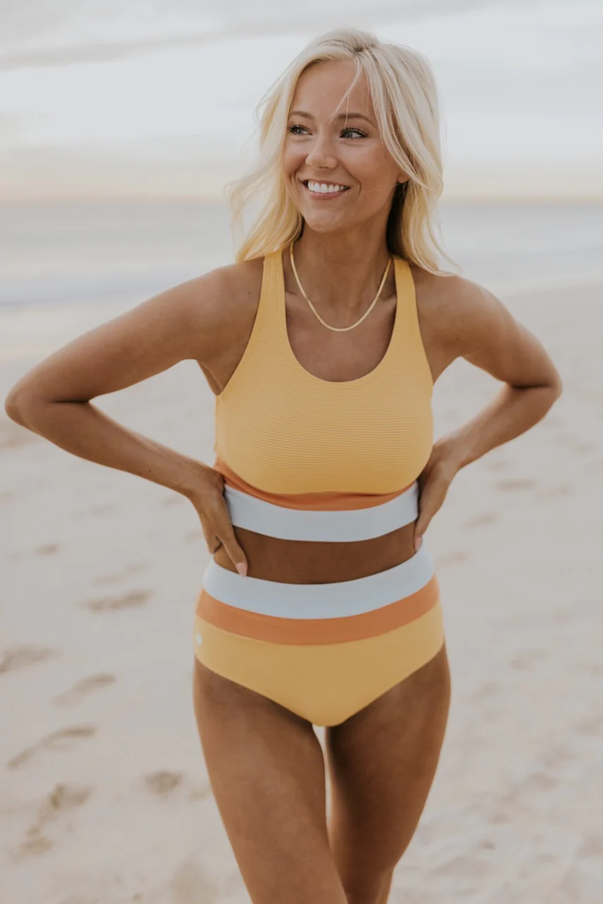 Drune | High Waist Colorblock Marine Cut Back Crop Bikini Set