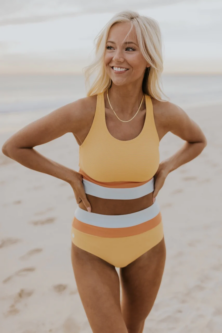 Drune | High Waist Colorblock Marine Cut Back Crop Bikini Set