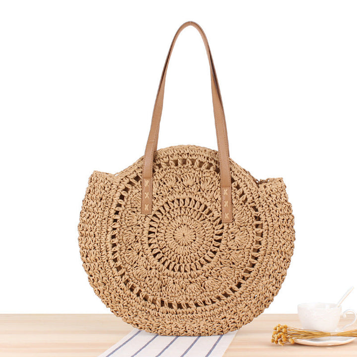 Drune | Schlichte Runde Schultertasche Strohtasche Sommer Strandtaschen