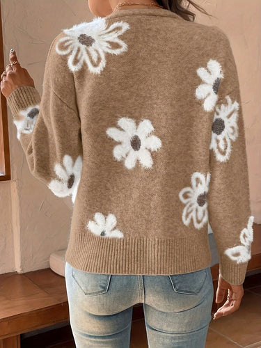 Drune | Weiche Strickjacke mit Blumenmuster Acryl Wärme und Stil