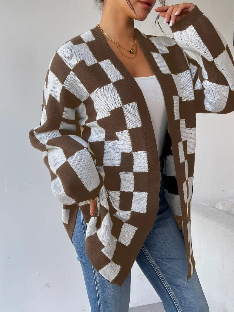Drune | Karierter Strickcardigan