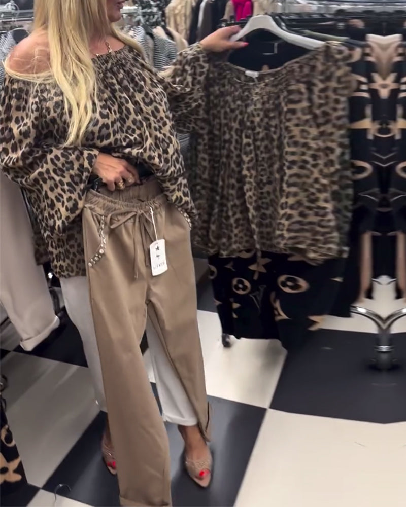 Drune | Ein Schulter Bluse mit Leopardenmuster