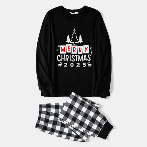 Drune | Schwarz-Weiße Karierte Weihnachts-Pyjama-Set mit Weihnachtsbaum und 