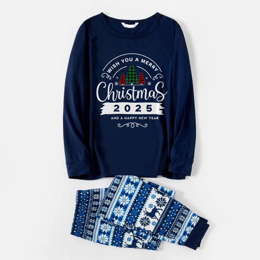 Drune | Fröhliche blaue Weihnachts-Pyjama-Set mit "Frohe Weihnachten 2025 und ein glückliches neues Jahr" Druck