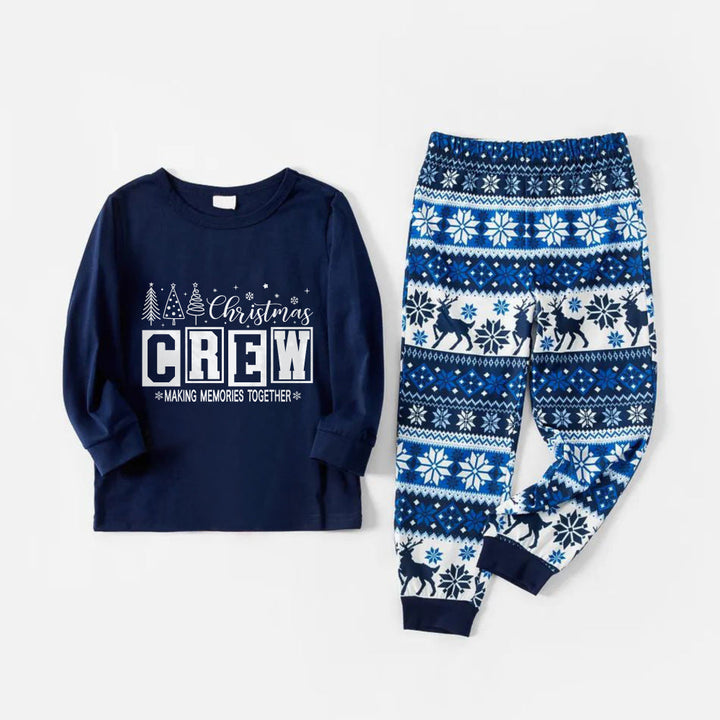 Drune | Fröhliche blaue Weihnachts-Pyjama-Set mit "Weihnachtsmann macht gemeinsam Erinnerungen" Druck