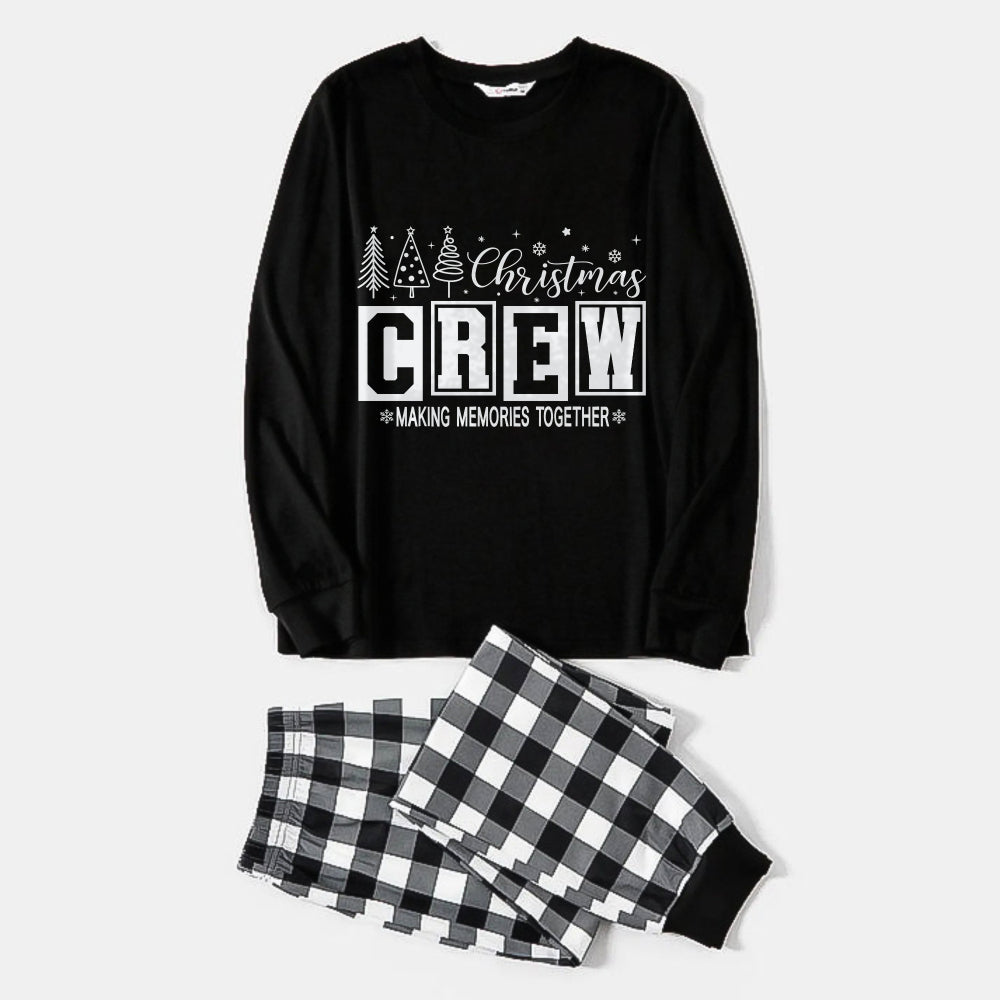 Drune | Schwarz-Weiße Karierte Weihnachts-Pyjama-Set Mit Weihnachtsbaum und "Gemeinsam Erinnerungen Schaffen" Textdruck