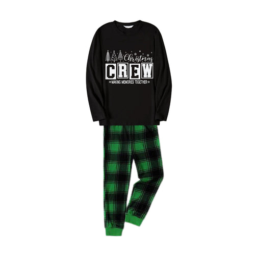 Drune | Weihnachtsfamilien-Pyjama-Abstimmung - Schwarzes Oberteil und grün karierten Hosen-Pyjama-Set mit 