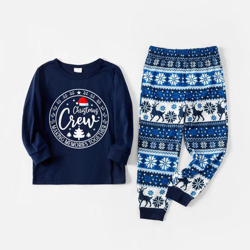 Drune | Freudevolle blaue Weihnachts-Pyjama-Set mit Weihnachtsmannmütze und 