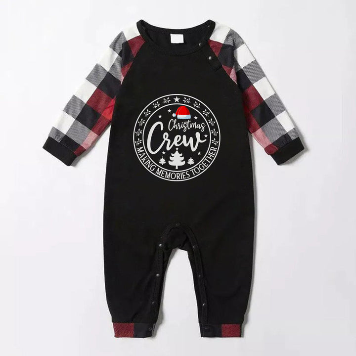 Drune | Weihnachts-Familien-Pyjama-Sets - Rote und graue karierte PJs mit “Christmas Crew” und Weihnachtsmütze Muster Druck