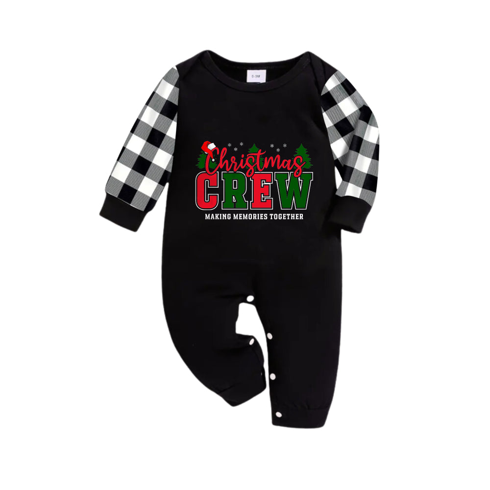 Drune | Schwarz-weißer Karierte Weihnachts-Pyjama-Set mit "Christmas Crew Making Memories Together" Druck