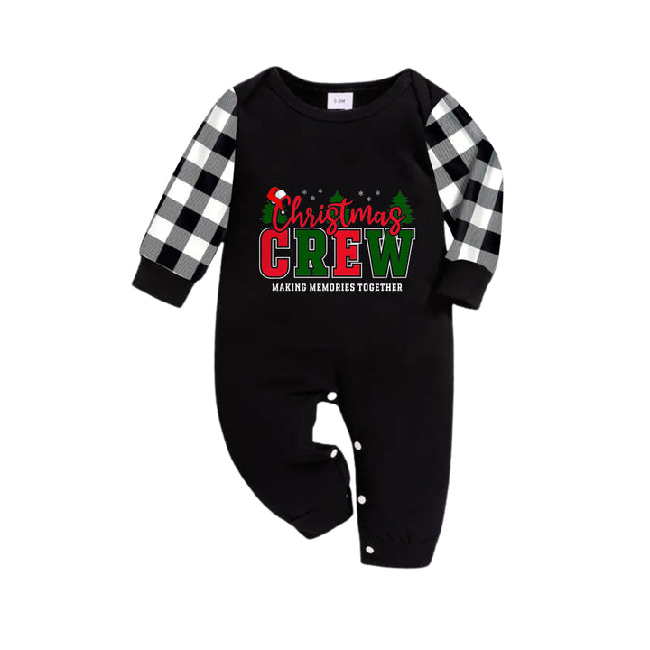 Drune | Schwarz-weißer Karierte Weihnachts-Pyjama-Set mit "Christmas Crew Making Memories Together" Druck