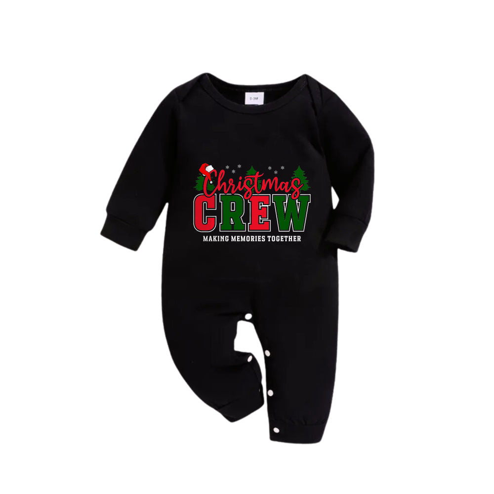 Drune | Weihnachtsfamilien passende Schlafanzüge - Schwarzes Oberteil und grüne karierte Hose Pjs Set mit "Christmas Crew Making Memories Together" Slogan Druck