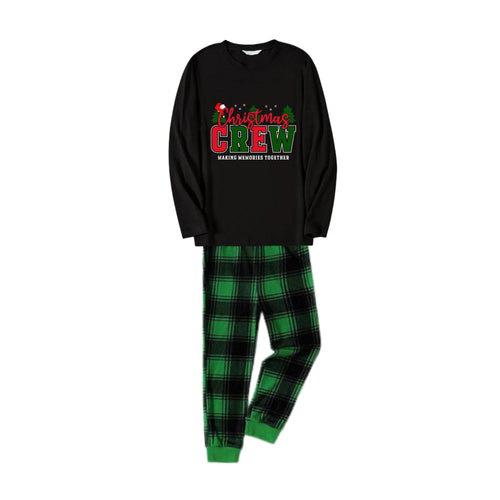 Drune | Weihnachtsfamilien passende Schlafanzüge - Schwarzes Oberteil und grüne karierte Hose Pjs Set mit 