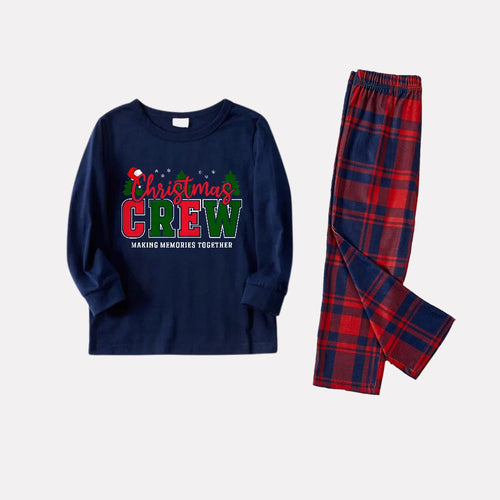 Drune | Weihnachtsfamilienpassende Schlafanzüge - Marineblau & Rote Karierte Pjs Set mit 
