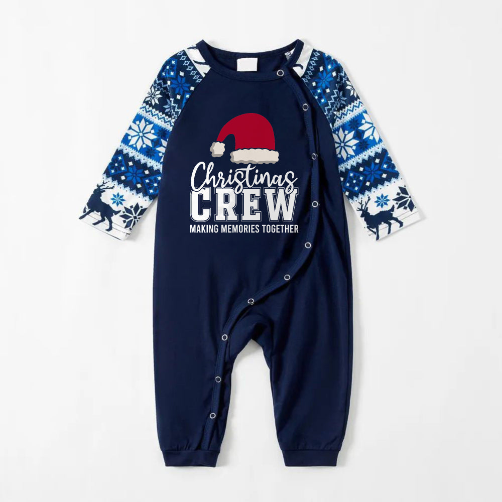 Drune | Freudenfrohe Blaue Weihnachts-Pyjama-Set mit Weihnachtsmann-Hut und Textdruck
