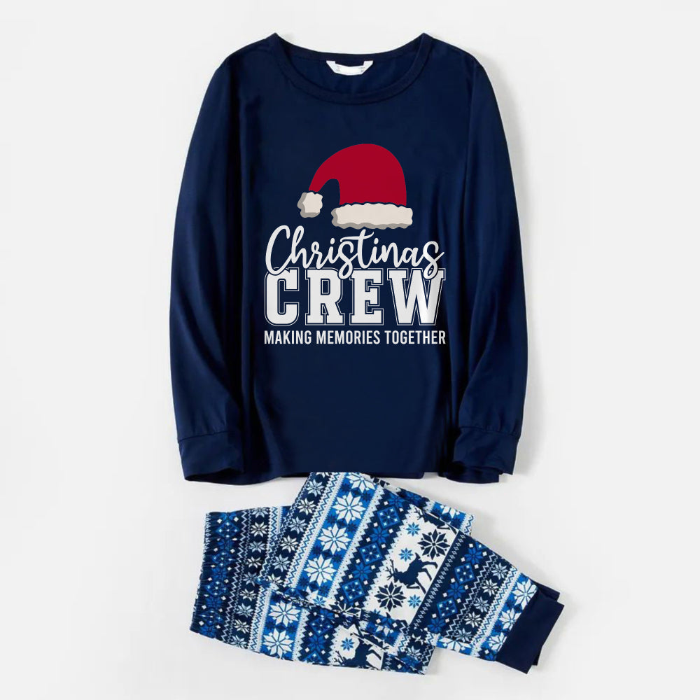 Drune | Freudenfrohe Blaue Weihnachts-Pyjama-Set mit Weihnachtsmann-Hut und Textdruck