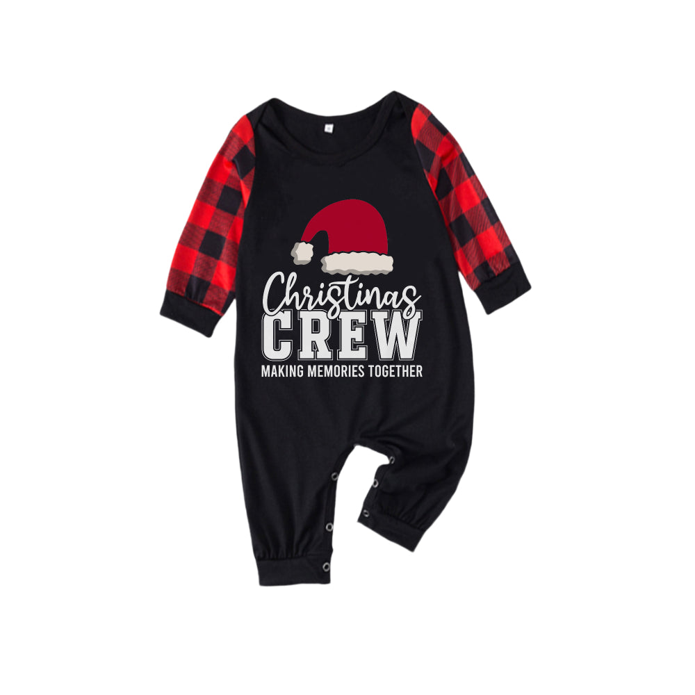 Drune | Rote und schwarze karierte Weihnachts-Pyjama-Set mit dem Aufdruck "Christmas Crew Making Memories Together 2025"