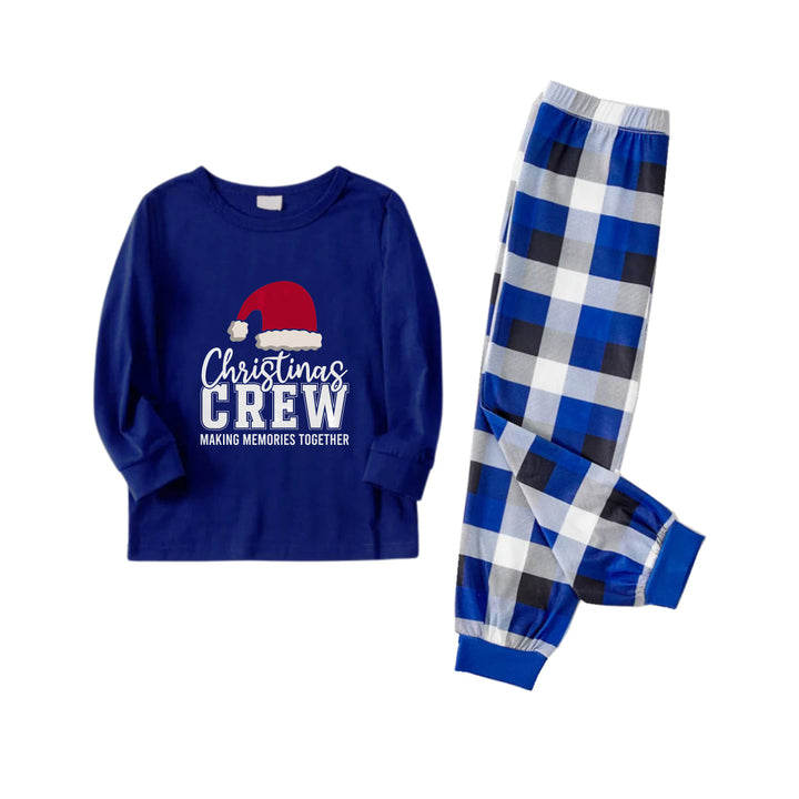 Drune | Weihnachtsfamilien-Matching-Pajamas-Navy & Weiße Karierte PJs-Set mit "Christmas Crew Making Memories Together" und Santa Hut Muster Druck