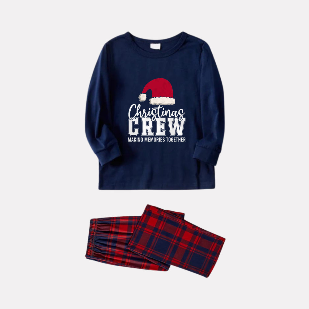 Drune | Weihnachts-Familien-Geschenk-Pyjamas - Navy & Rot Plaid PJs Set mit "Christmas Crew Making Memories Together" und Santa Hat Musterprint