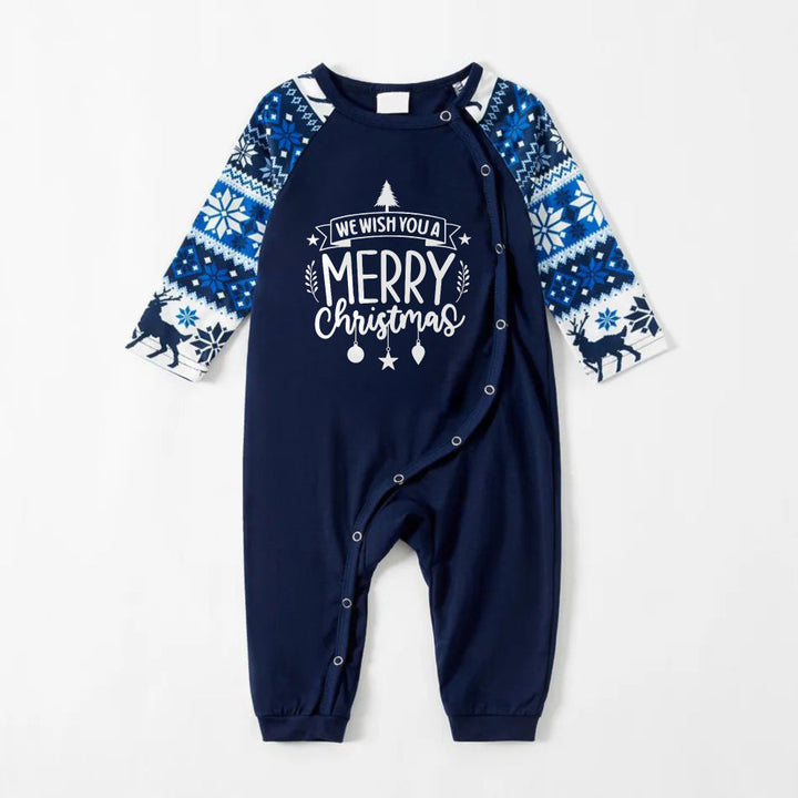 Drune | Fröhliche blaue Weihnachts-Pyjama-Set mit Weihnachts-Textdruck