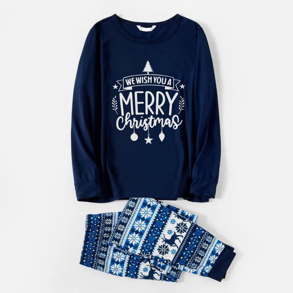 Drune | Fröhliche blaue Weihnachts-Pyjama-Set mit Weihnachts-Textdruck