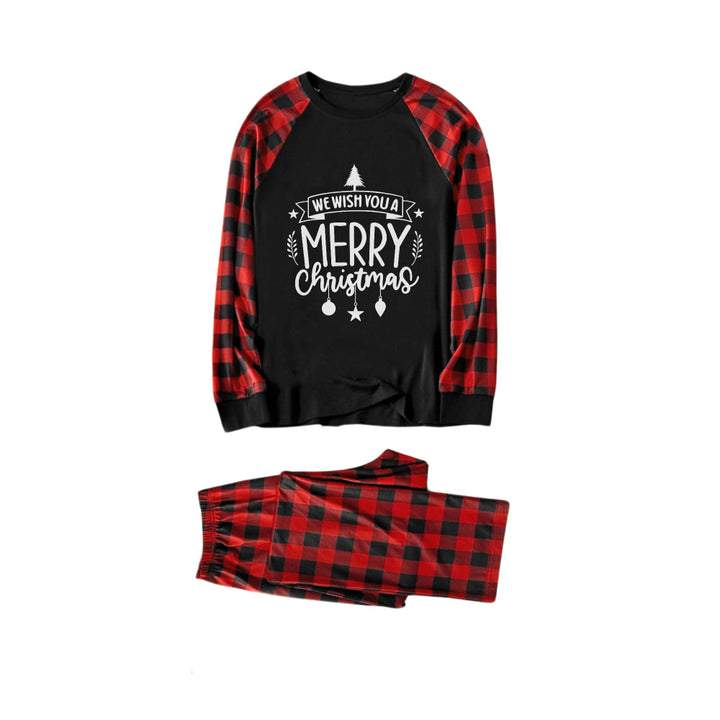 Drune | Rotes und schwarzes Karomuster Weihnachts-Pyjama-Set mit festlichen Urlaubssprüchen