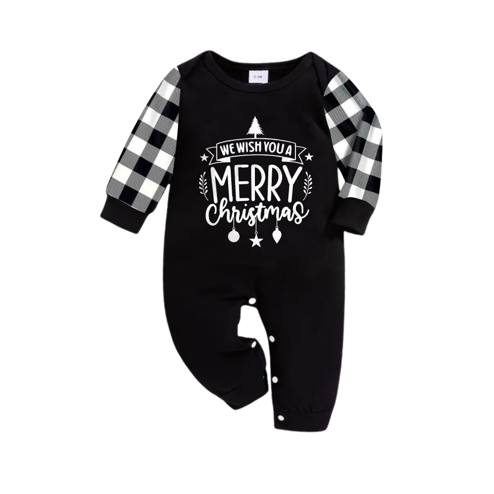 Drune | Schwarz-weiß kariertes Weihnachts-Pyjama-Set mit "We Wish You A Merry Christmas" Schwarz-weißem Textdruck