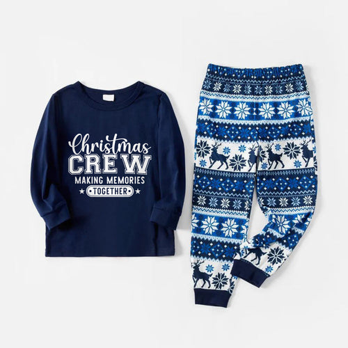 Drune | Freude Blau Weihnachts-Pyjama-Set Mit Fröhlichen Sprüchen