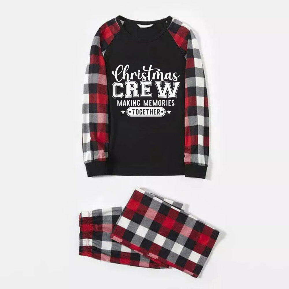 Drune | Weihnachts Familien passende Schlafanzüge - Rote und graue Karomuster Pjs Set mit Weihnachts Slogan Druck