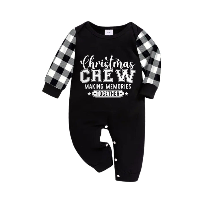 Drune | Schwarz-Weiße Karierte Weihnachtspyjama-Set Mit "Christmas Crew Making Memories Together" Schwarz & Weiß Textdruck