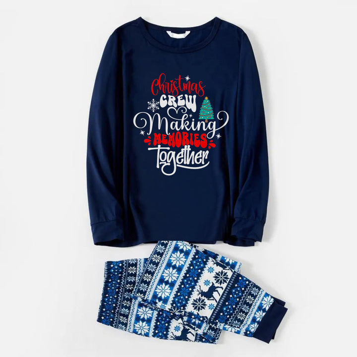 Drune | Fröhliche Blaue Weihnachts-Pyjama-Set Mit Familien-Slogan-Designs