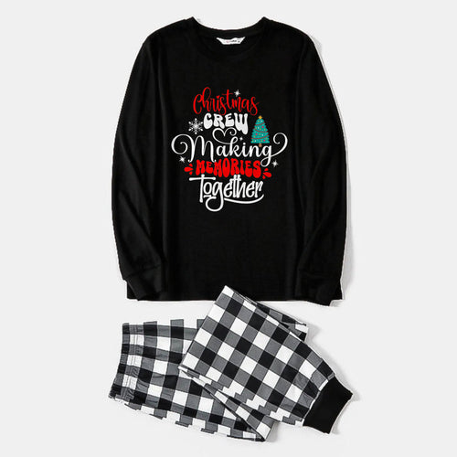 Drune | Schwarz-weiß kariertes Weihnachts-Pyjama-Set mit buntem Textdruck 