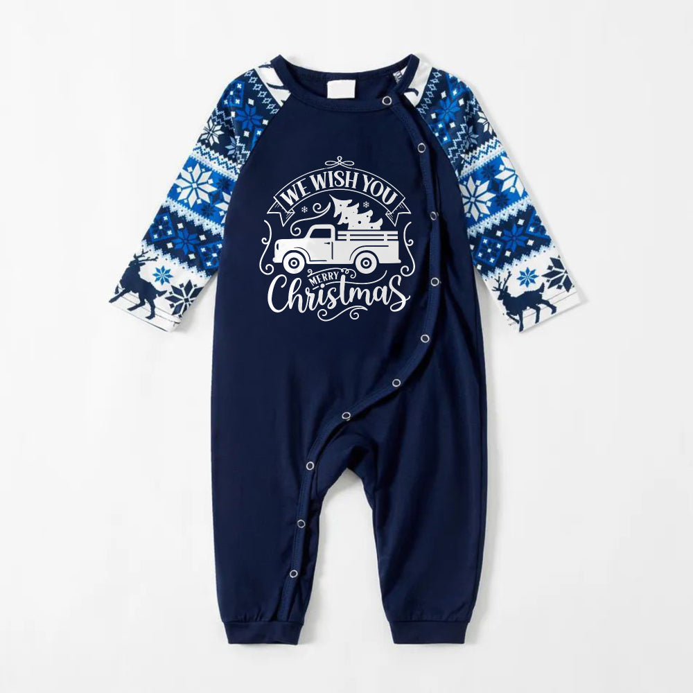 Drune | Freudvolle Blaue Weihnachts-Pyjama-Set mit Weihnachtsbaum- und Auto-Print