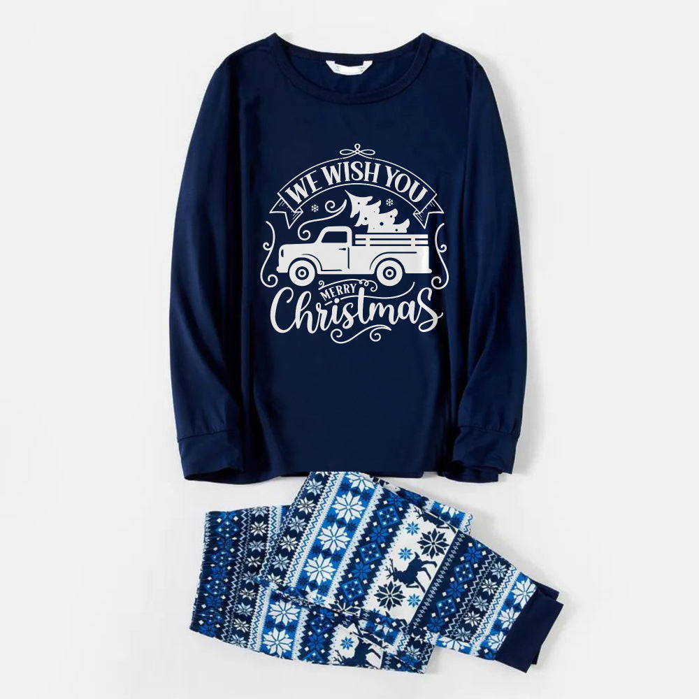 Drune | Freudvolle Blaue Weihnachts-Pyjama-Set mit Weihnachtsbaum- und Auto-Print