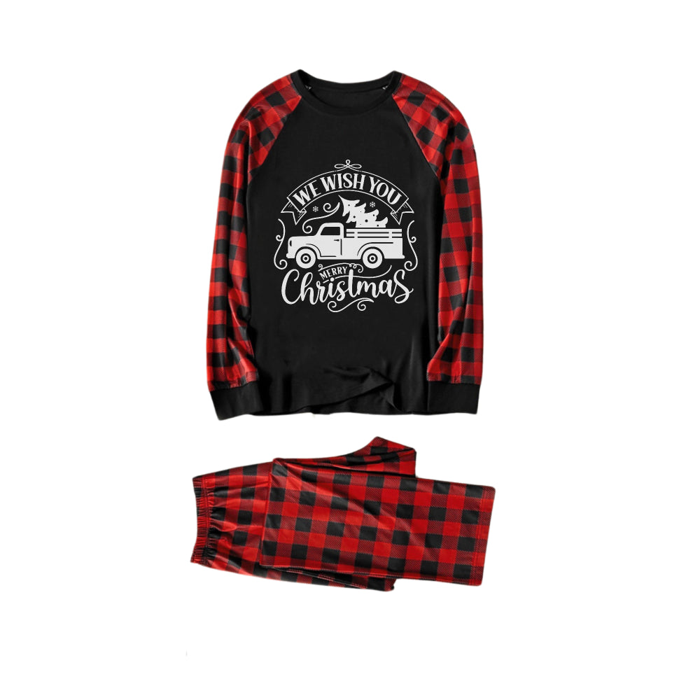 Drune | Rote und schwarze Karierte Weihnachts-Pyjama-Set mit Weihnachtsbaum- und Auto-Print