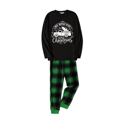 Drune | Weihnachts-Familien-Pyjama-Set - Schwarzes Oberteil und grüne Karopants mit 