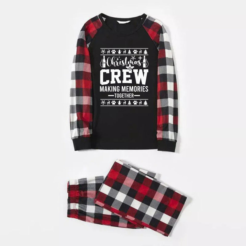 Drune | Weihnachtsfamilie passende Pyjamas - Rote und graue karierte PJs mit Slogan und weihnachtlichem Musterdruck