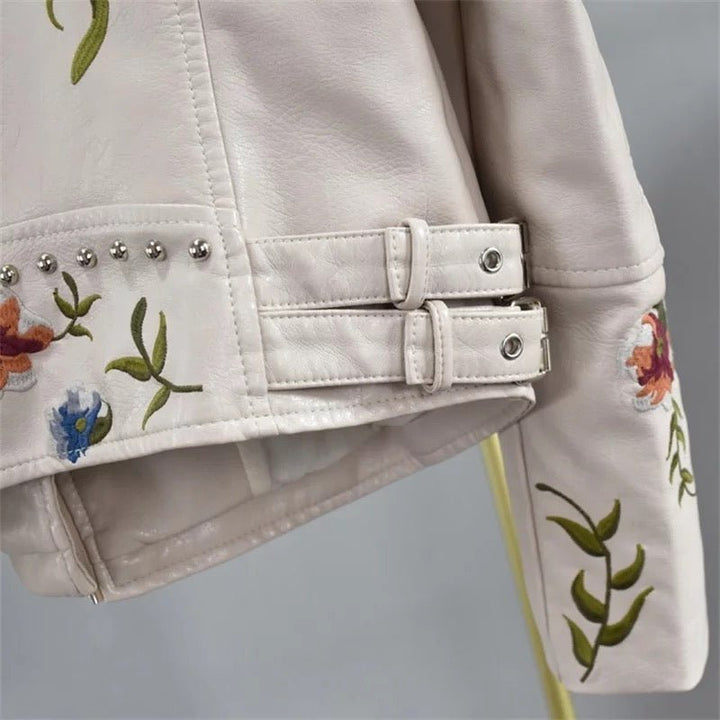Drune | Bestickte Kunstlederjacke - Nieten Details - Kühner Motorradstil - Vielseitige Oberbekleidung