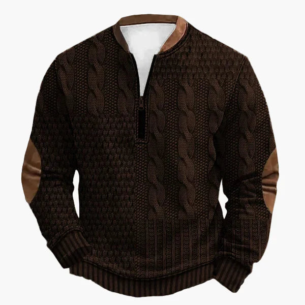Drune | Strickpullover mit Zopfmuster und Viertelreißverschluss - Modischer Freizeitpullover für Herbst und Winter