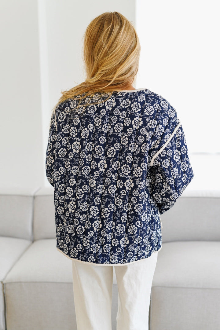 Drune | Bedruckte Steppjacke - Marine/Creme