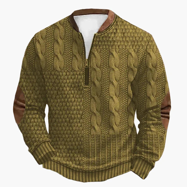 Drune | Strickpullover mit Zopfmuster und Viertelreißverschluss - Modischer Freizeitpullover für Herbst und Winter
