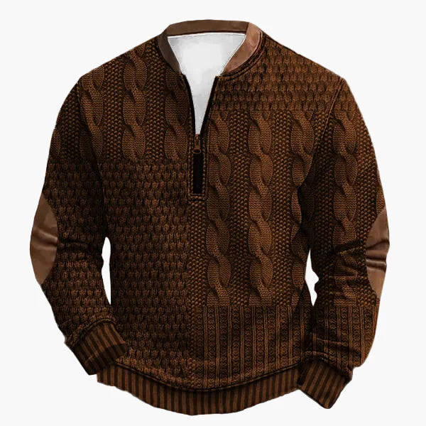 Drune | Strickpullover mit Zopfmuster und Viertelreißverschluss - Modischer Freizeitpullover für Herbst und Winter