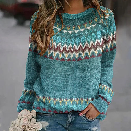 Drune | Sweater - Retro Wellenmuster Sweatshirt