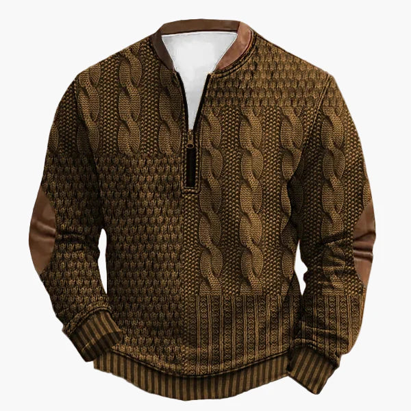 Drune | Strickpullover mit Zopfmuster und Viertelreißverschluss - Modischer Freizeitpullover für Herbst und Winter