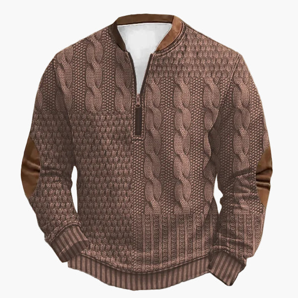 Drune | Strickpullover mit Zopfmuster und Viertelreißverschluss - Modischer Freizeitpullover für Herbst und Winter