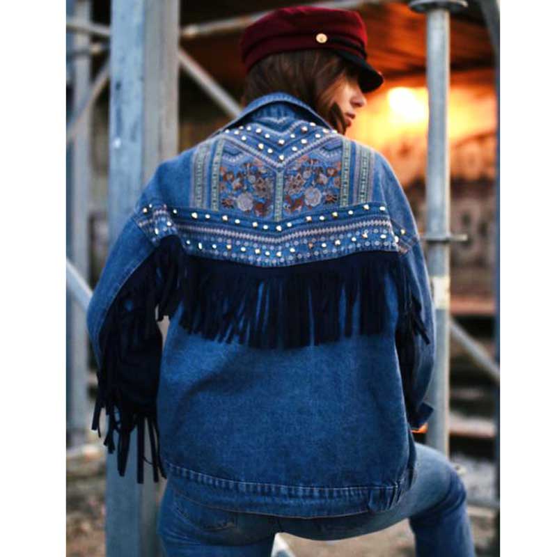 Drune | Brooklynn Jeansjacke Ein einzigartige Jacke mit Blumenmuster und Fransen