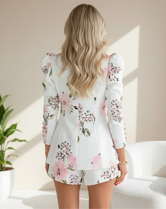 Drune | Damen Blazer mit floralem Muster und puffärmeln