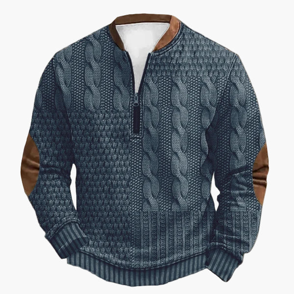 Drune | Strickpullover mit Zopfmuster und Viertelreißverschluss - Modischer Freizeitpullover für Herbst und Winter